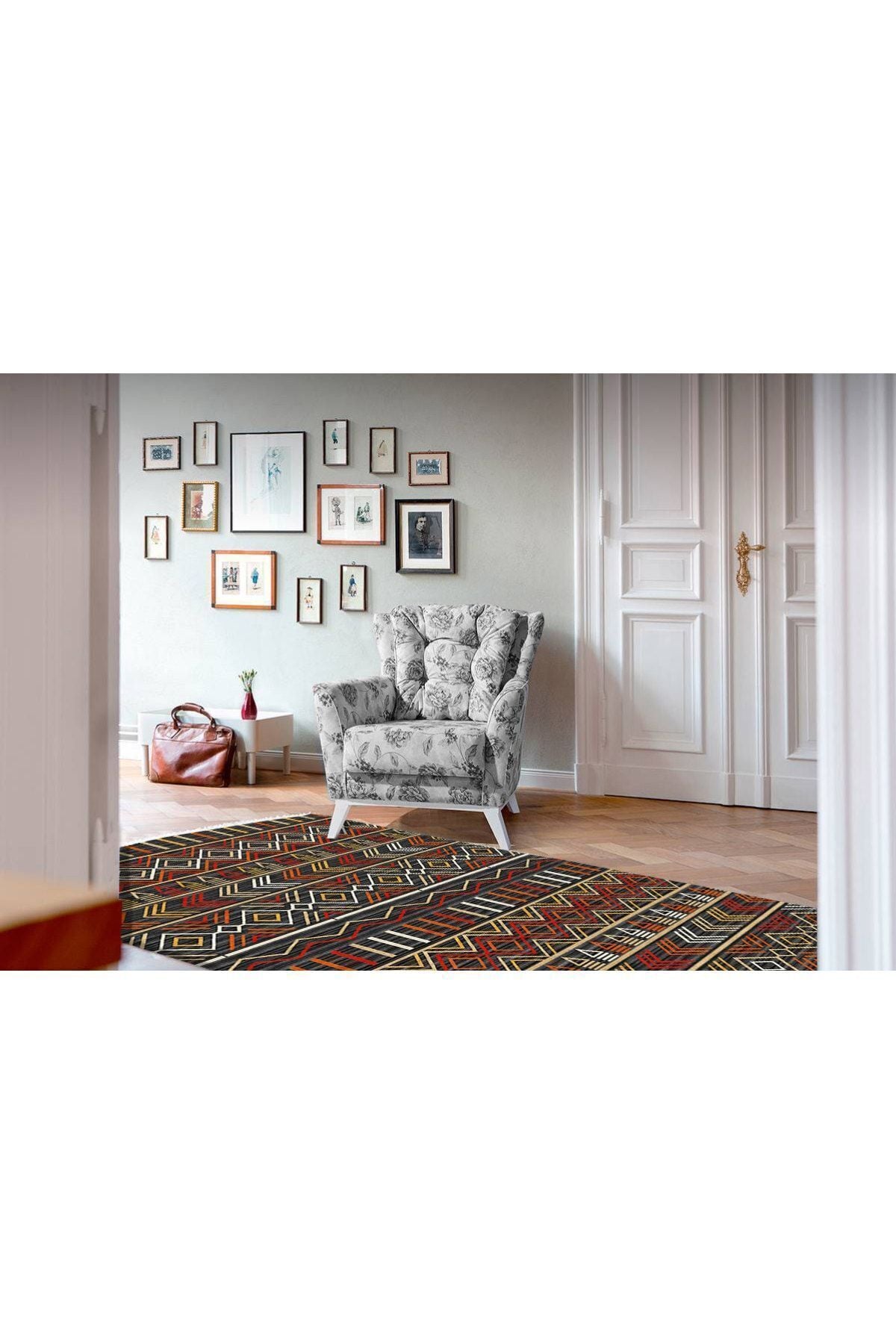 Cotton Serisi Multy Tonlarında Etnik Iskandinav Eskitme Desen Dekoratif Dokuma Taban Kilim