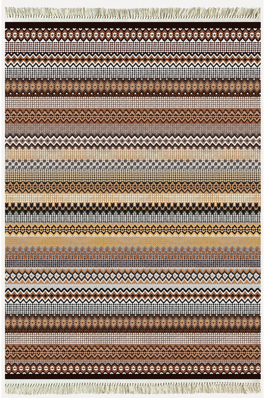 Cotton Kilim 3622 Etnik Geleneksel Motifler Modern Dekoratif Saçaklı Yıkanabilen Dokuma Kilim