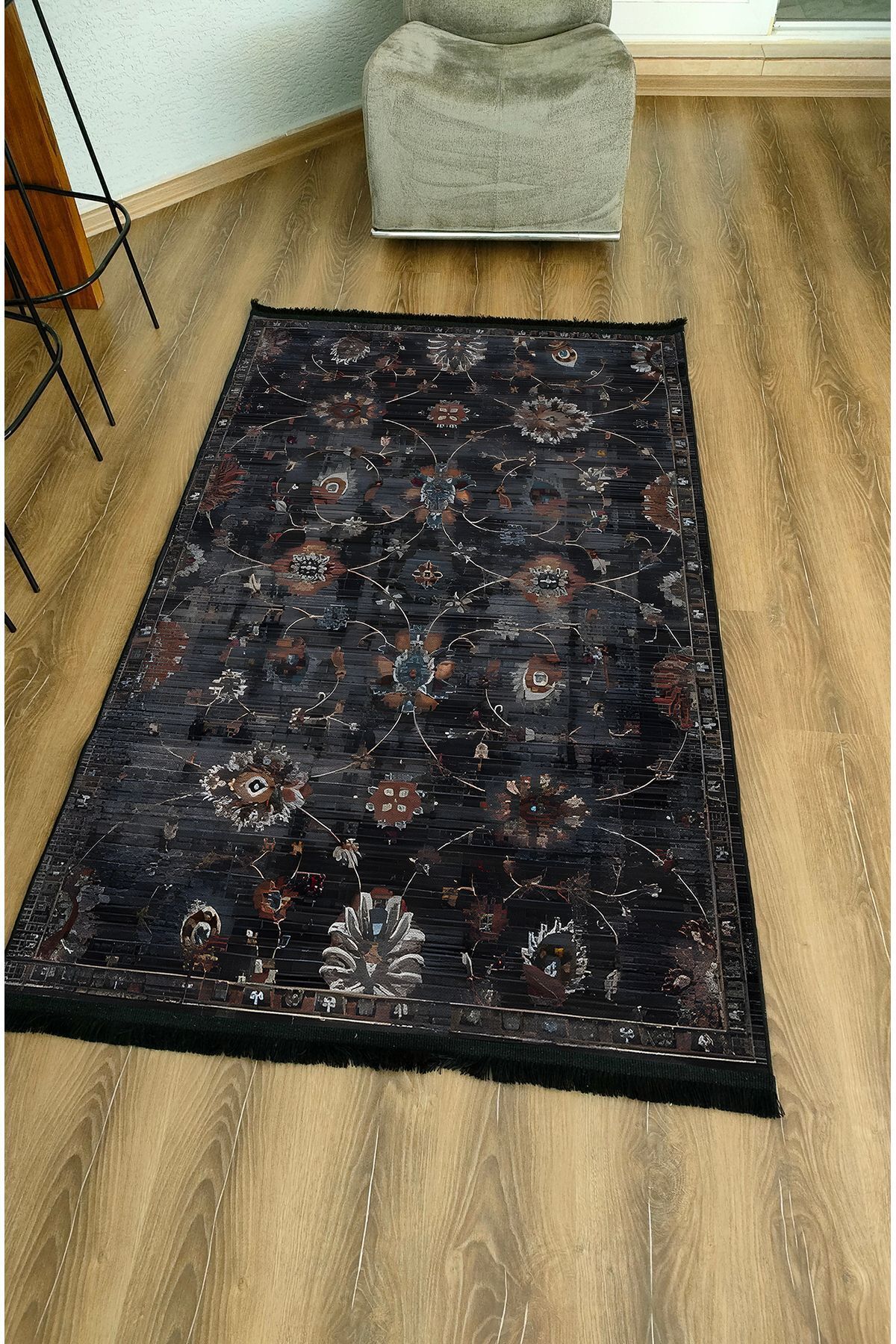 HV  54 Modern Stil Kreatif Siyah Halı Ve Kilim Salon Halısı Saçaklı Yıkanabilen Dekoratif Halı