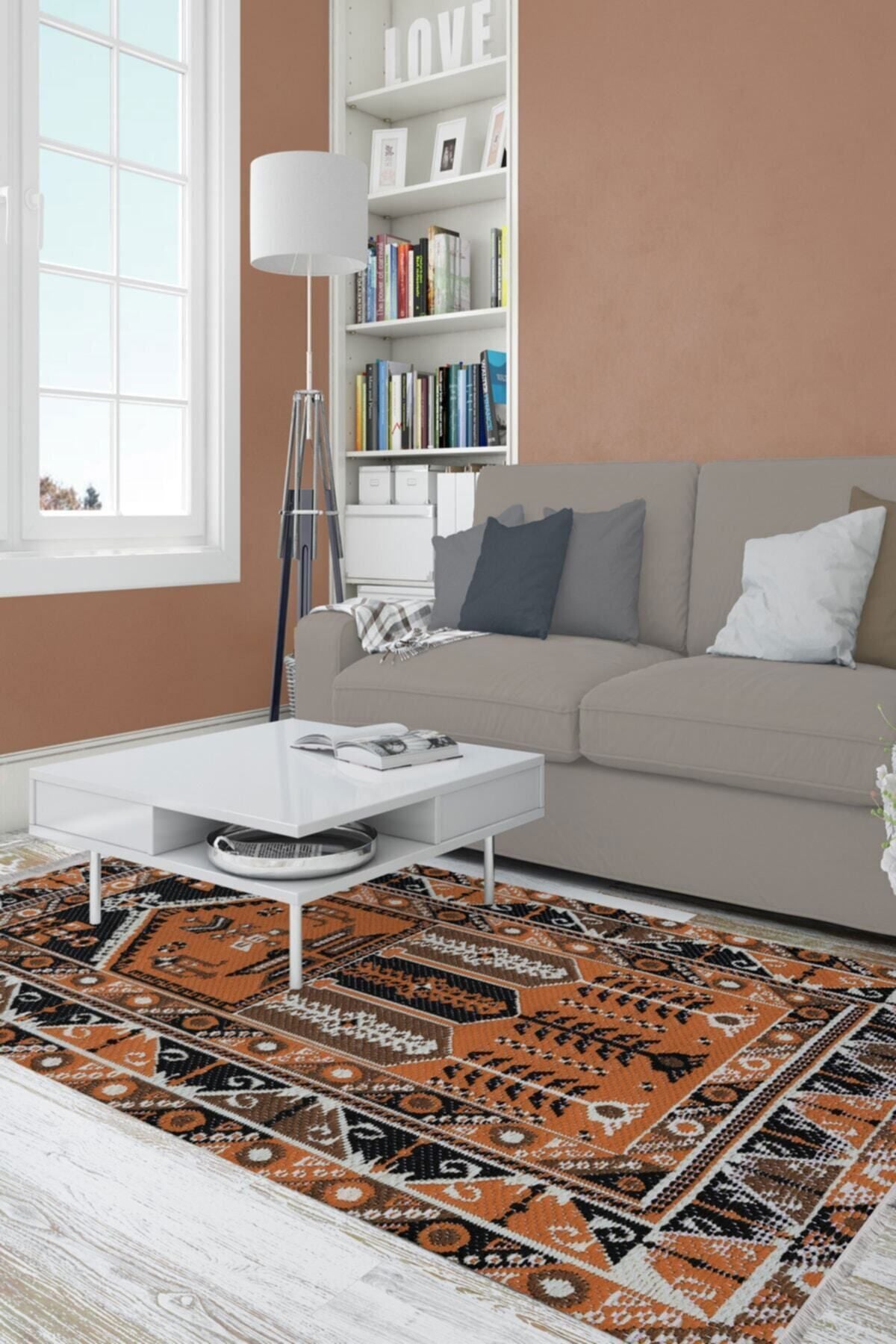 Halı Vagonu Serisi Kırmızı Tonlarda Çizgili Desen Kaymaz Taban Şönil Halı