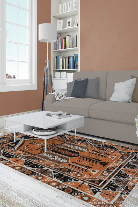 Halı Vagonu Serisi Kırmızı Tonlarda Çizgili Desen Kaymaz Taban Şönil Halı