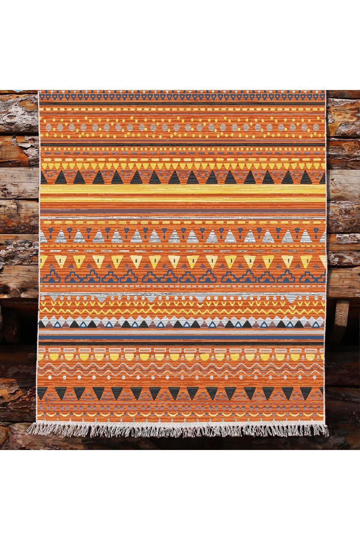Cotton Kilim 25 Çok Renkli Geleneksel Motif Çizgili Desenli Dekoratif Yıkanabilen Dokuma Taban Kilim