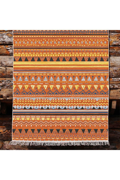 Cotton Kilim 25 Çok Renkli Geleneksel Motif Çizgili Desenli Dekoratif Yıkanabilen Dokuma Taban Kilim