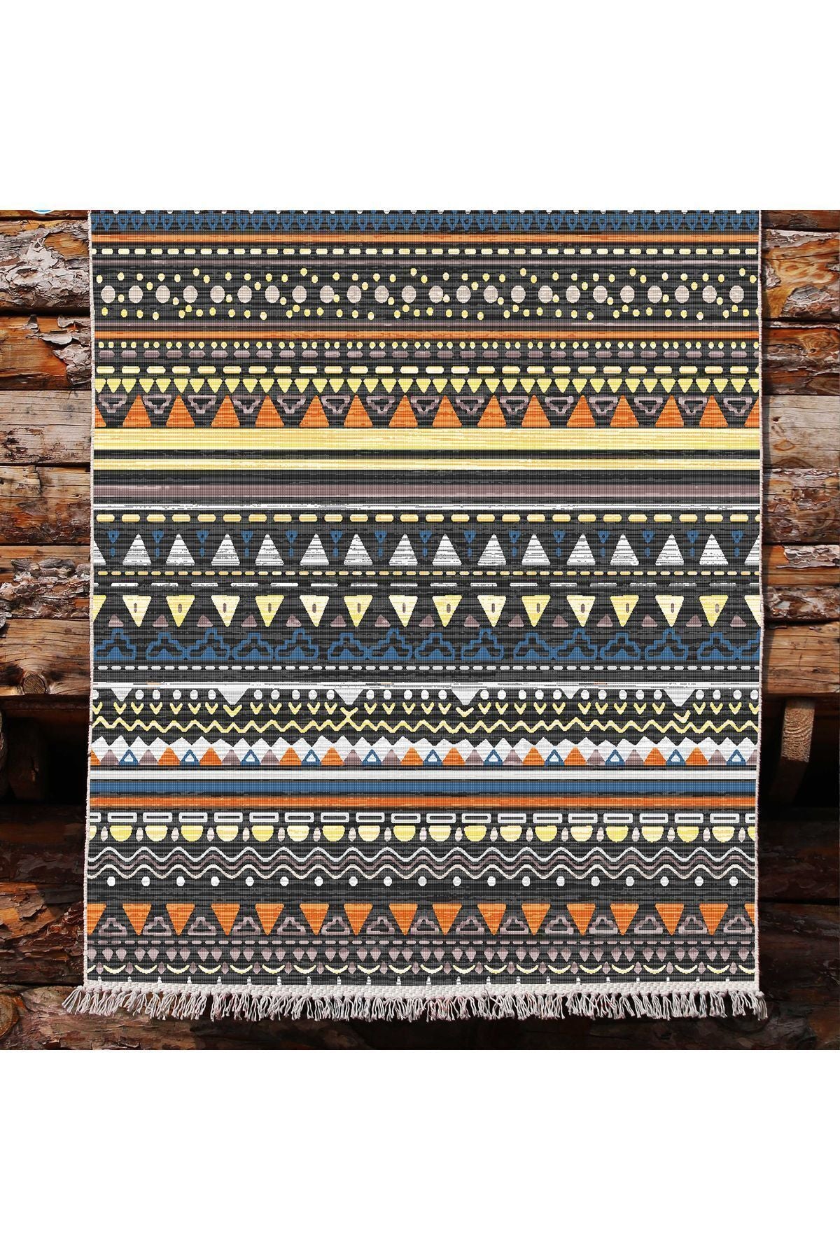 Cotton Kilim 24 Çok Renkli Geleneksel Motif Çizgili Desenli Dekoratif Yıkanabilen Dokuma Taban Kilim