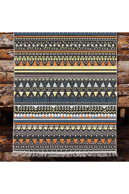 Cotton Kilim 24 Çok Renkli Geleneksel Motif Çizgili Desenli Dekoratif Yıkanabilen Dokuma Taban Kilim