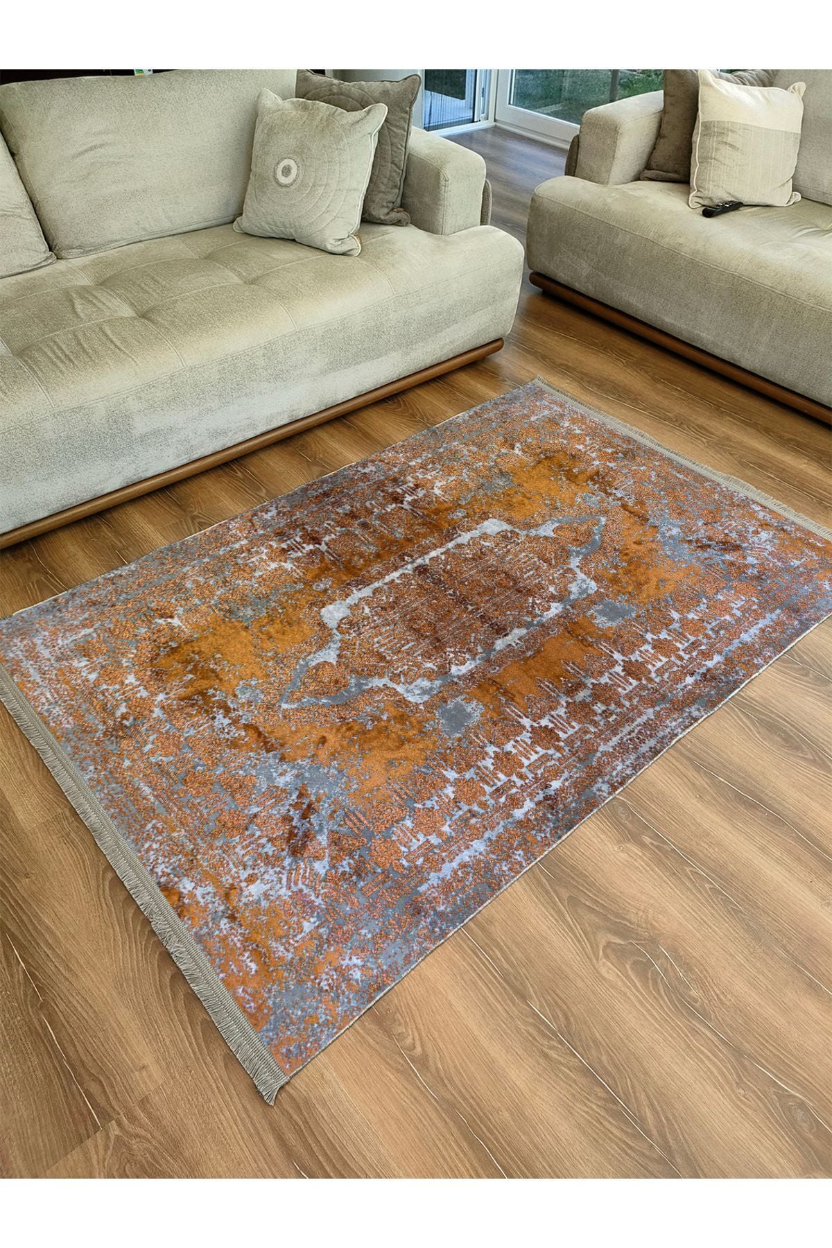 Halı Vagonu 2185 Etnik Desenli Yıkanabilir Kaymaz Tabanlı Salon Halısı, Koridor Ve Mutfak Halısı