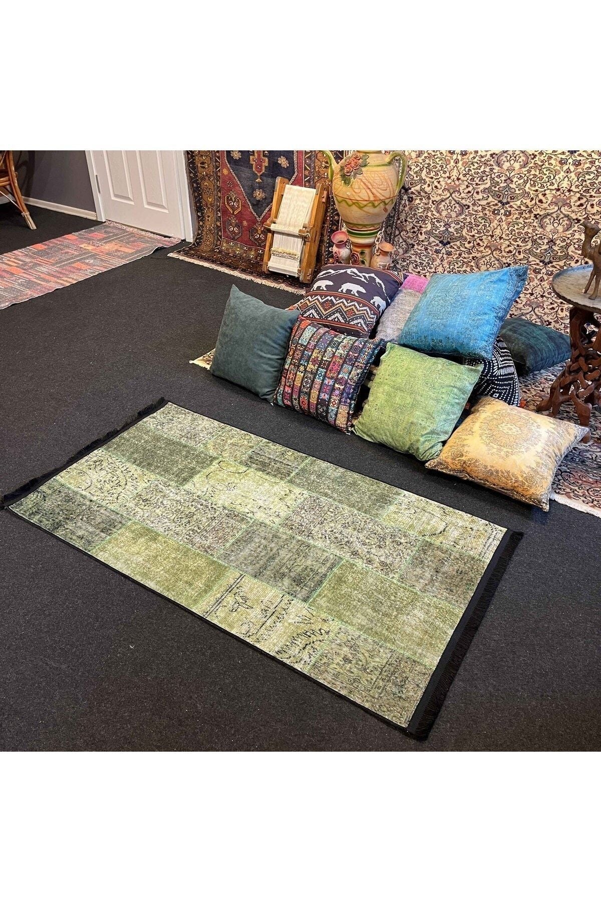 Yumuşak Dokulu Bambu Soft Kilim - Patchwork Saçaklı Dijital Baskı HV-SK-K8