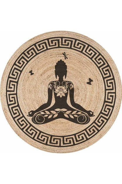 Boho 946 Yogo Yapan Kadın Baskılı Örgü Yuvarlak Natural Çift Taraflı Halı