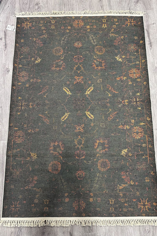 Cotton Koyu Yeşil Desenli Çok Renkli Bohem Pamuk Taban Kilim 2214