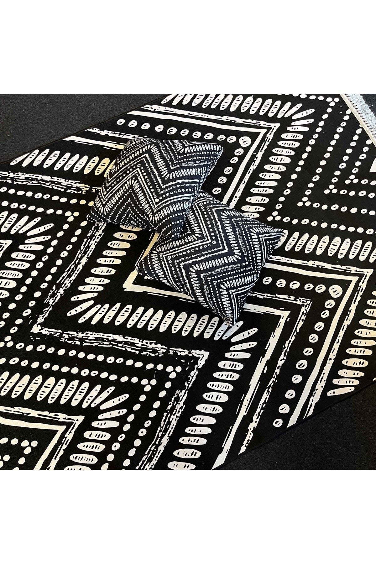 Yumuşak Dokulu Bambu Soft Kilim  İskandinav Saçaklı Dijital Baskı HV-SK-900