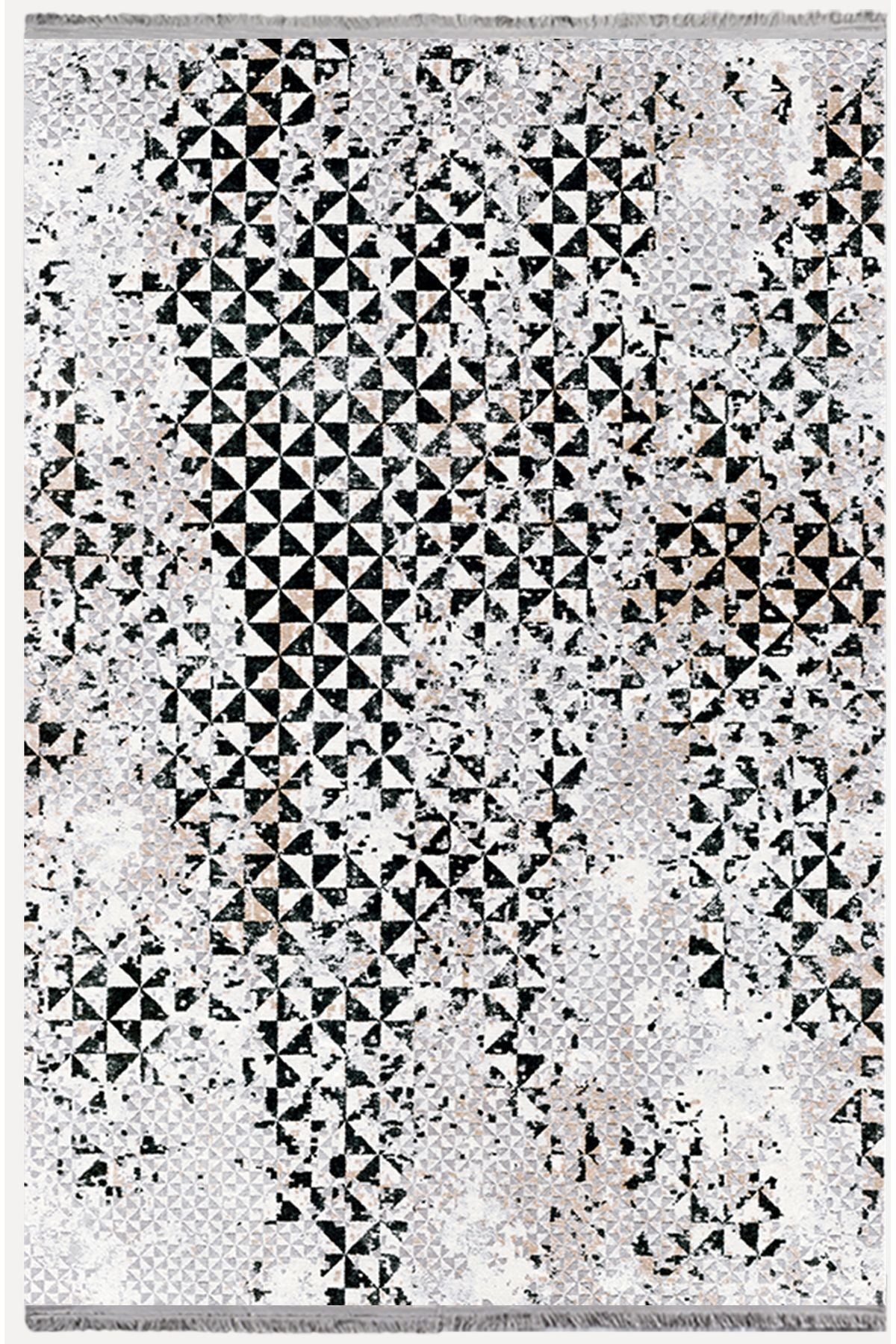 Halı Vagonu Halı 2093 Gri Tonunda Dekoratif Halı Salon Halısı Saçaklı Yıkanabilen Halı