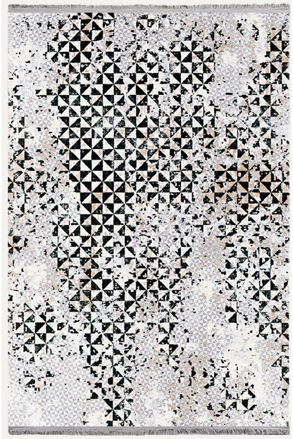 Halı Vagonu Halı 2093 Gri Tonunda Dekoratif Halı Salon Halısı Saçaklı Yıkanabilen Halı