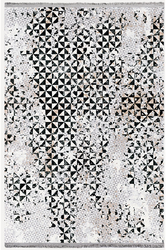 Halı Vagonu Halı 2093 Gri Tonunda Dekoratif Halı Salon Halısı Saçaklı Yıkanabilen Halı