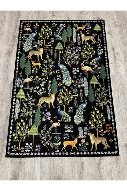 Floral HV  Haki Pastel Çok Renkli Botanik Tema Dokuma Taban Halı Salon Halısı Çocuk Halısı HV 253