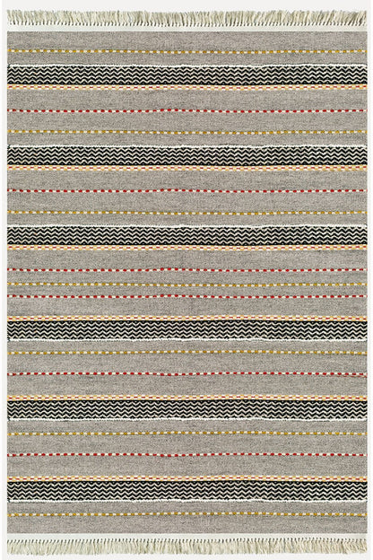 Cotton Kilim 33 Gri Tonlarında Çizgili Modern Desenli Dekoratif Yıkanabilen Dokuma Taban Kilim