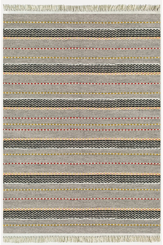 Cotton Kilim 33 Gri Tonlarında Çizgili Modern Desenli Dekoratif Yıkanabilen Dokuma Taban Kilim