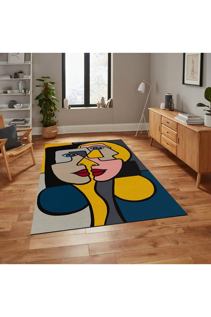 Halı Vagonu 2500 Renkli Kadın Silüet Pamuk Dokuma Taban Halı