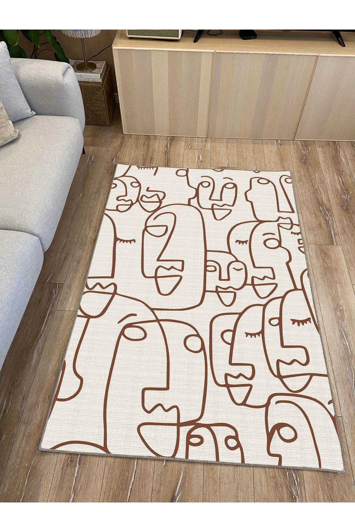 Halı Vagonu 36 Modern Stil Krem Tonlarında Iskandinav Salon Halısı Pelüş Halı Yıkanabilen Halı