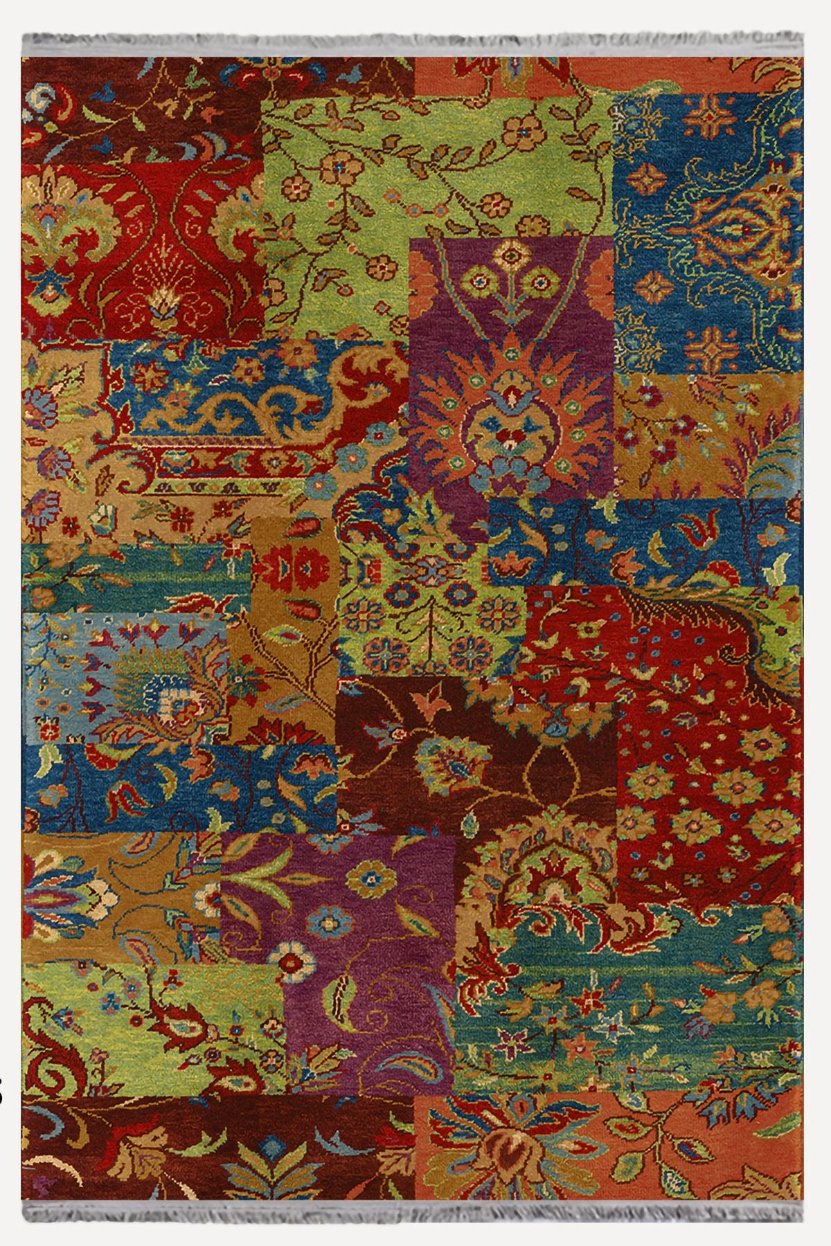 Halı Vagonu 2036 Renkli Etnik Eskitme Pamuk  Dokuma Taban Halı