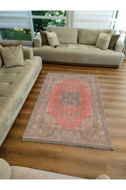 Halı Vagonu Halı 2082 Kahve Tonunda Dekoratif Halı Salon Halısı I Saçaklı Yıkanabilen Halı