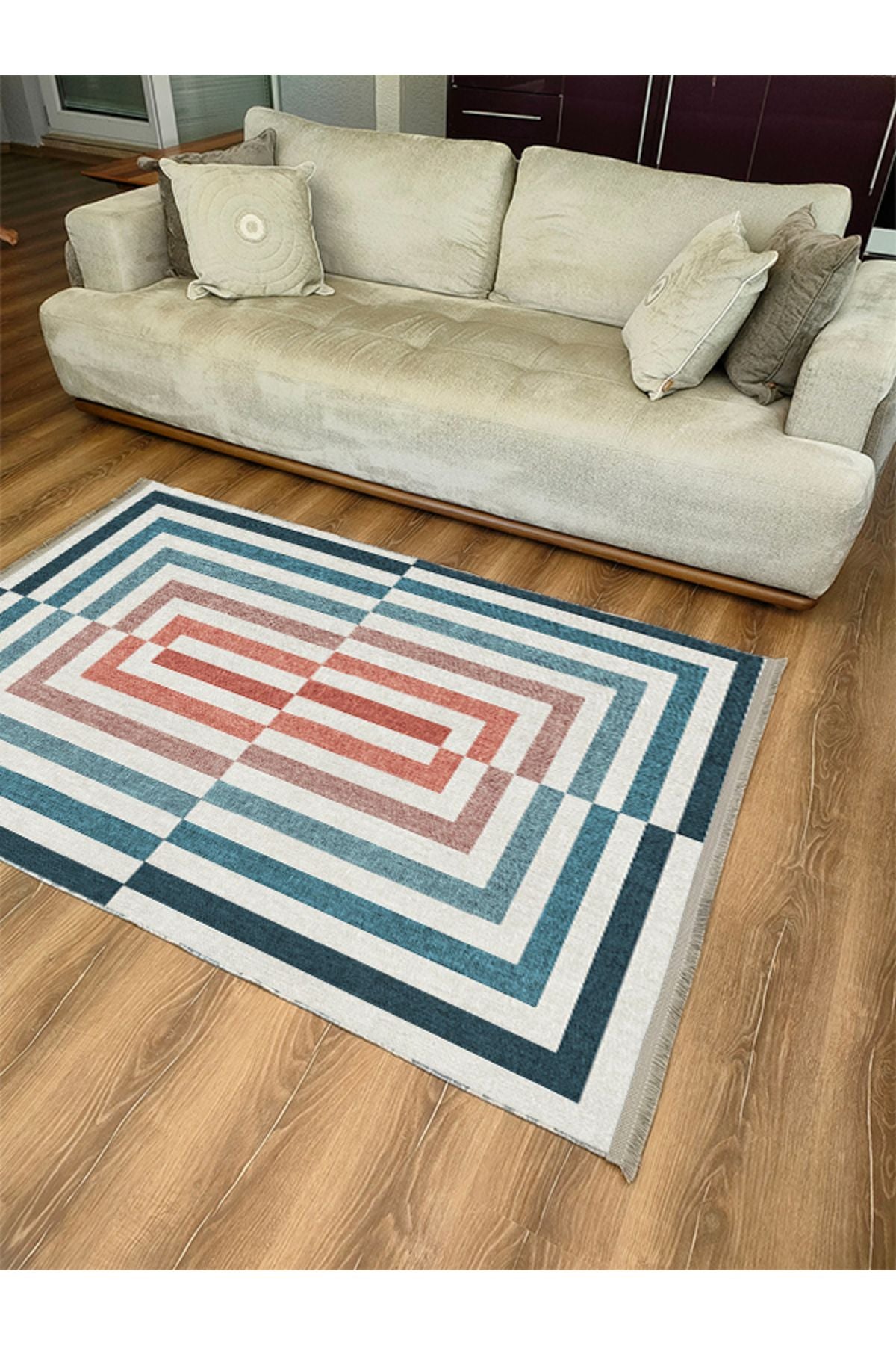 Halı Vagonu 2189 Çizgili Renkli Moder Desenli Dokuma Taban Halı