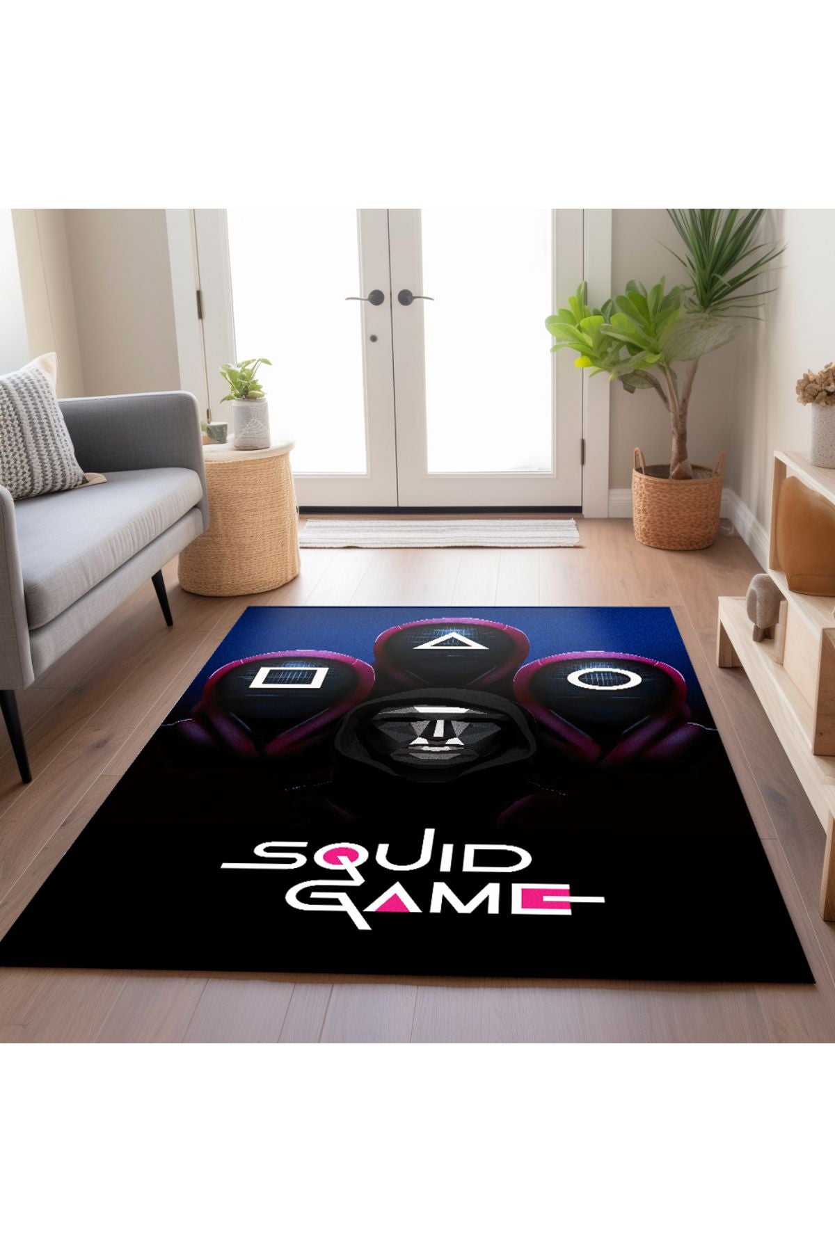 Squid Game Temalı Canlı Pembe Tonlarında Dokuma Taban Salon Halısı Çocuk Halısı  Halı Vagonu 260