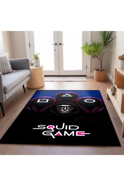 Squid Game Temalı Canlı Pembe Tonlarında Dokuma Taban Salon Halısı Çocuk Halısı  Halı Vagonu 260