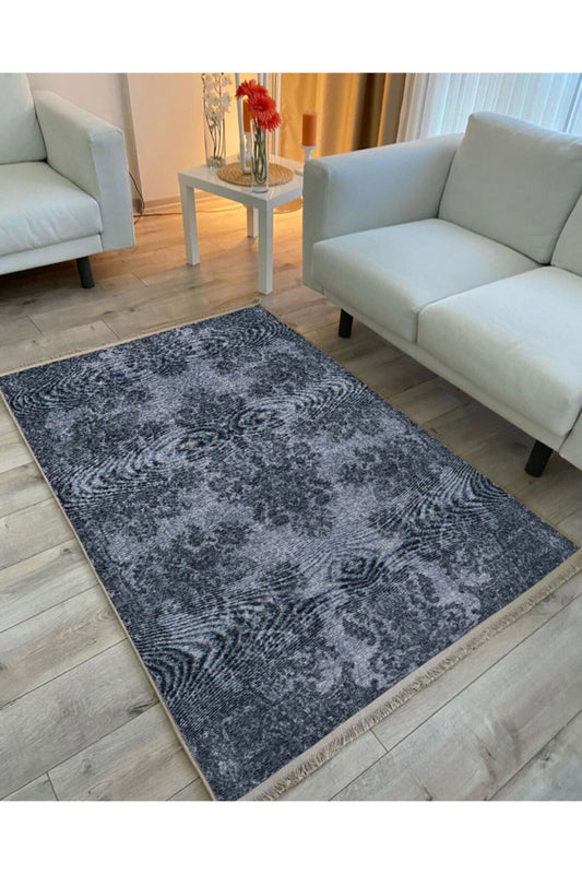 Halı Vagonu 2031 Mavi Tonunda Bordürlü Eskitme Klasik Desen Kaymaz Taban Dekoratif Halı