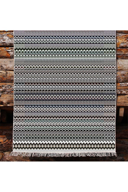 Cotton Kilim 56 Gri Desenli Geleneksel Motifler Modern Dekoratif Saçaklı Yıkanabilen Dokuma Kilim