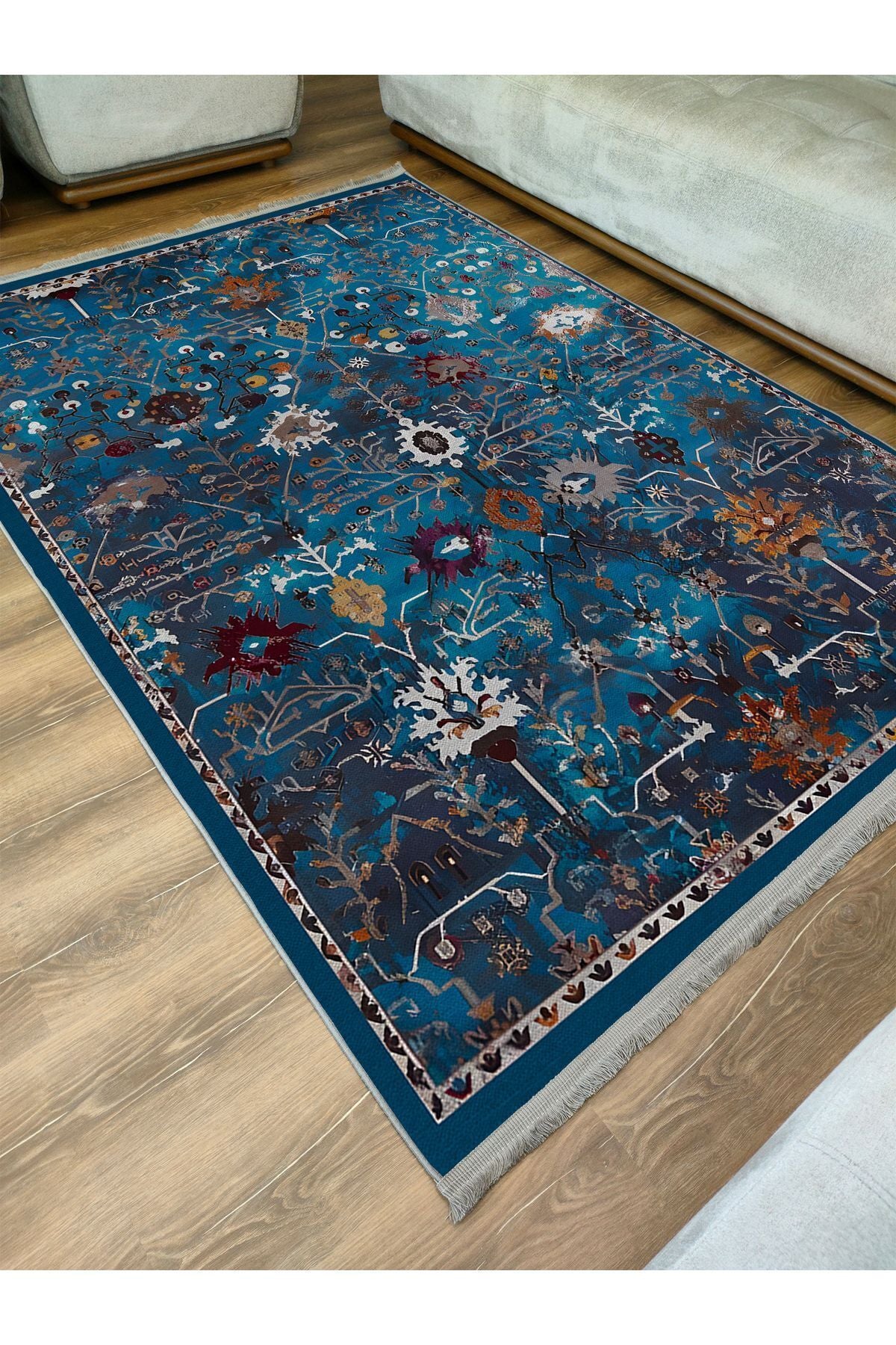 Halı Vagonu 52 Modern Stil Kreatif Lacivert Halı Ve Kilim Salon Halısı Yıkanabilen Dekoratif Halı