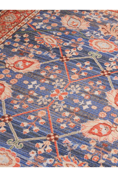 Halı Vagonu 2030 Pastel Lacivert Kiremit Çiçekli Retro Bohem Dokuma Taban Salon Halısı Mutfak Halısı