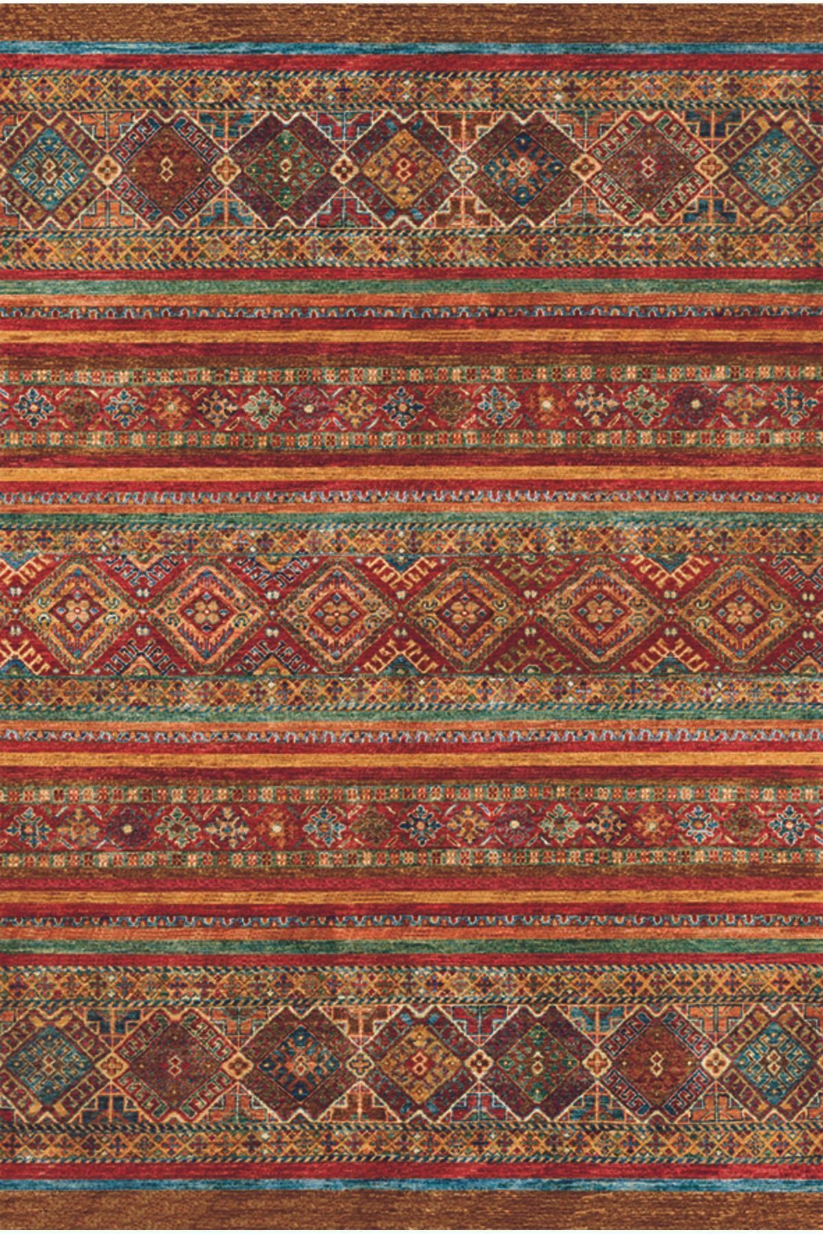 Halı Vagonu 2034 Renkli Klasik Desenli Yıkanabilir Kaymaz Salon Halısı Koridor Ve Mutfak Halısı