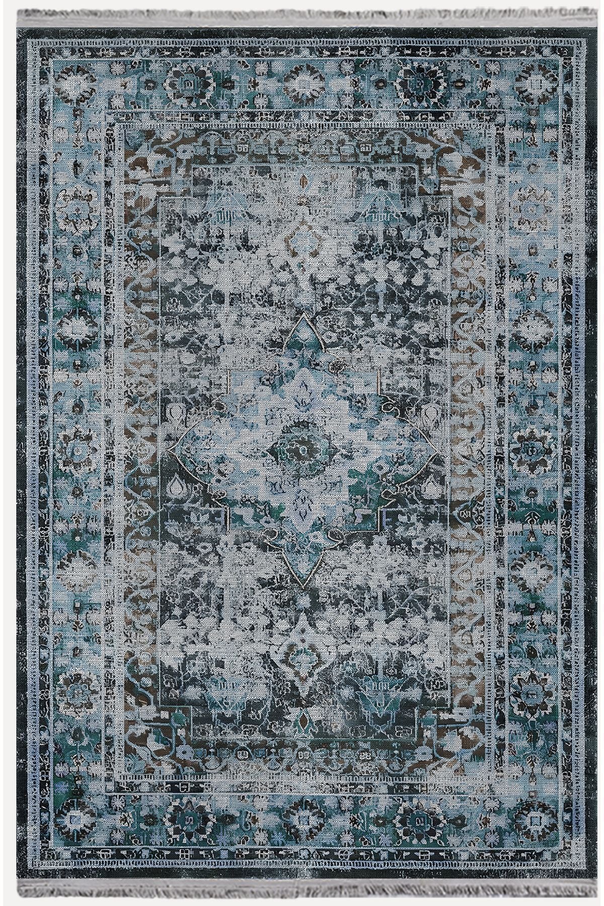 Halı Vagonu85 Etnik Desenli Yıkanabilir Kaymaz Tabanlı Salon Halısı, Koridor Ve Mutfak Halısı