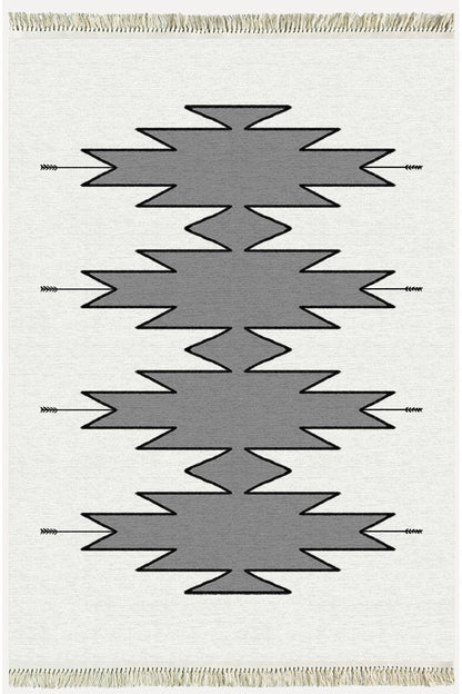 Cotton Serisi Açık Gri Ve Gri Tonunda Geometrik Desen Dekoratif Dokuma Taban Kilim