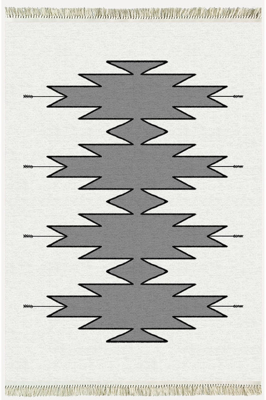 Cotton Serisi Açık Gri Ve Gri Tonunda Geometrik Desen Dekoratif Dokuma Taban Kilim