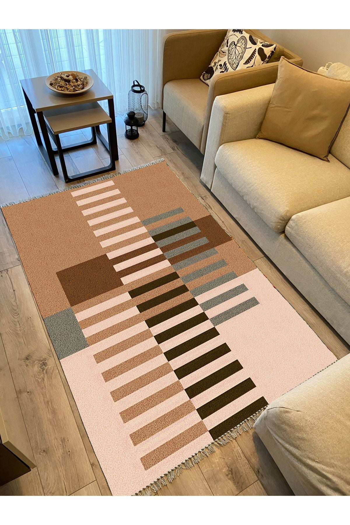 Cotton Kilim 82 Çok Renkli Etnik Boho Stil Pamuk Taban