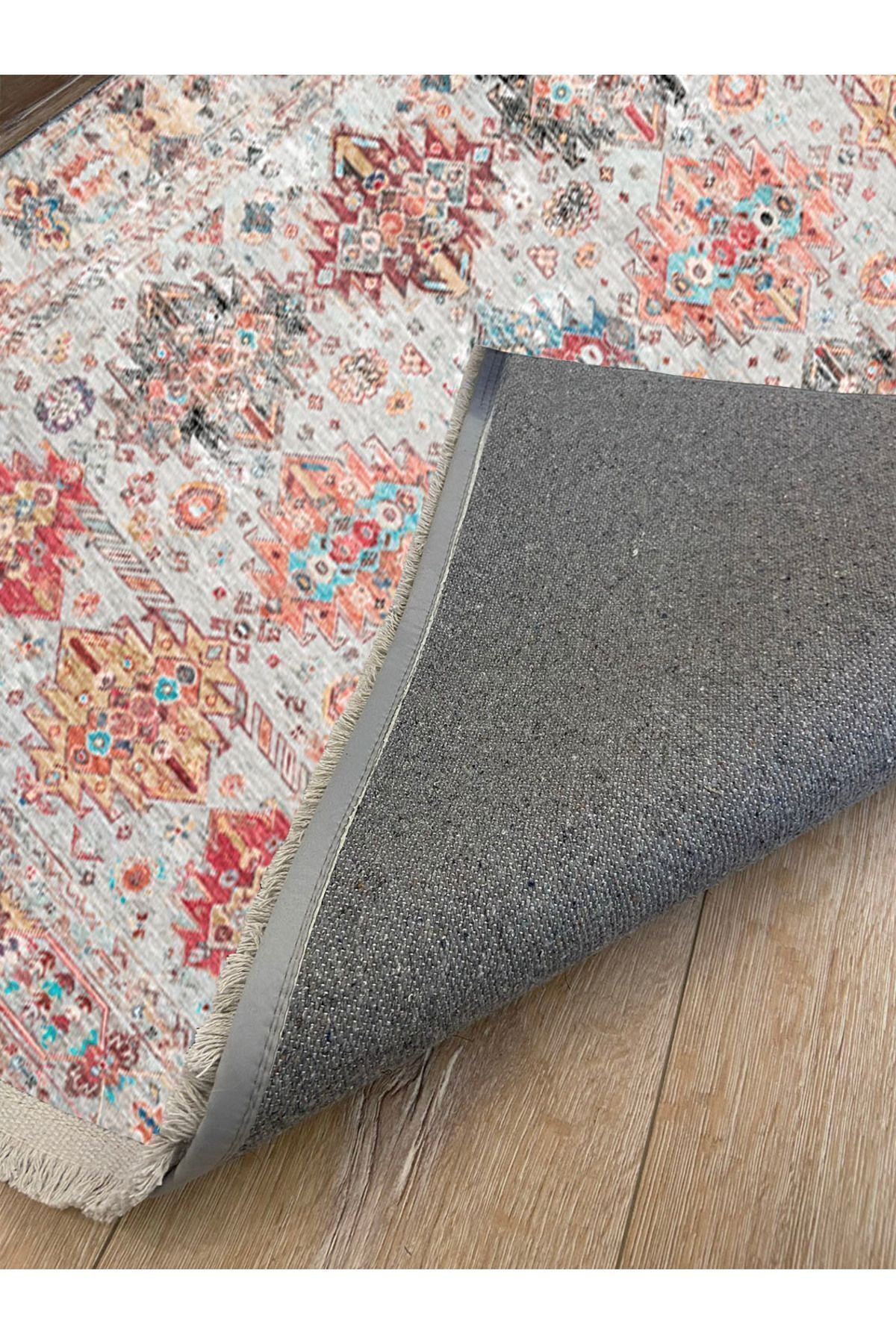 HV  2164 Renkli Desenli Yıkanabilir Kaymaz Tabanlı Salon Halısı, Koridor Ve Mutfak Halısı Kilim