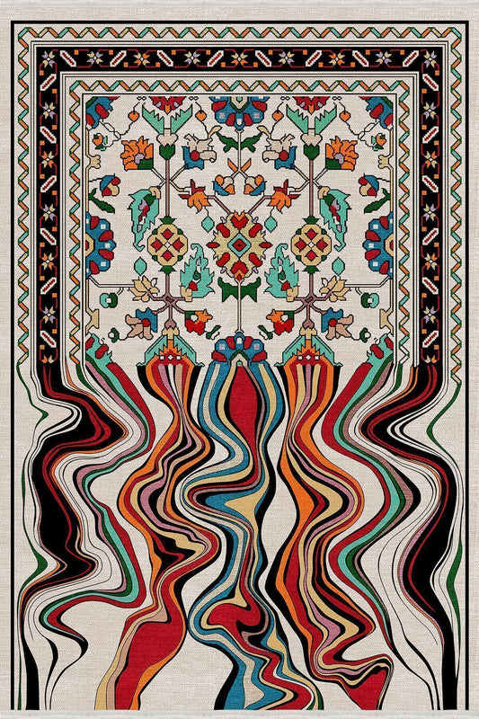 HV  17 Renkli Desenli Çizgili Yıkanabilir Kaymaz Tabanlı Salon Halısı, Koridor Ve Mutfak Halısı