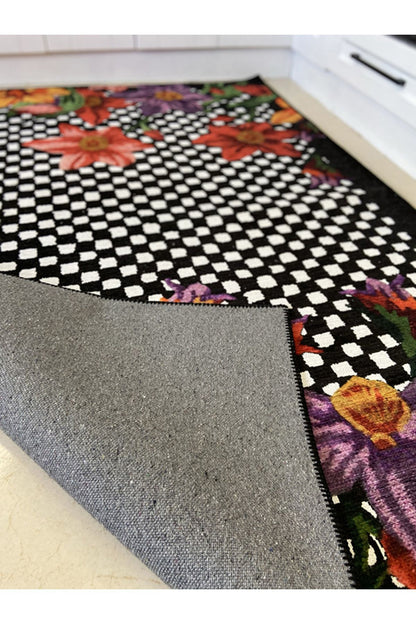 çok renkli siyah üzerine çiçek denli