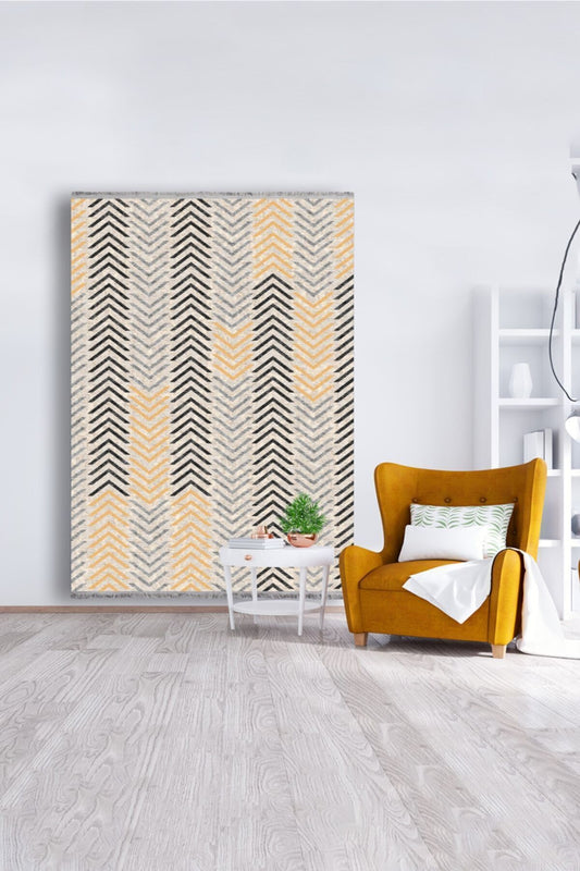 Halı Vagonu 2021 Geometrik Çizgilerden Oluşan Renkli Modern Desen Kaymaz Taban Dekoratifhalı