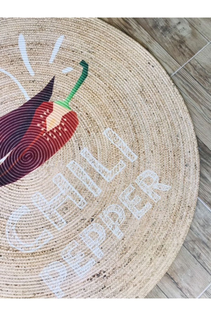 Halı Vagonu Şili Biberi Yuvarlak Jüt Örme Hasır Halı/Kilim HV-JH-07