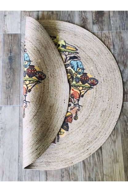 Halı Vagonu Amazing Africa Yuvarlak Jüt Örme Hasır Halı/Kilim HV-JH-01
