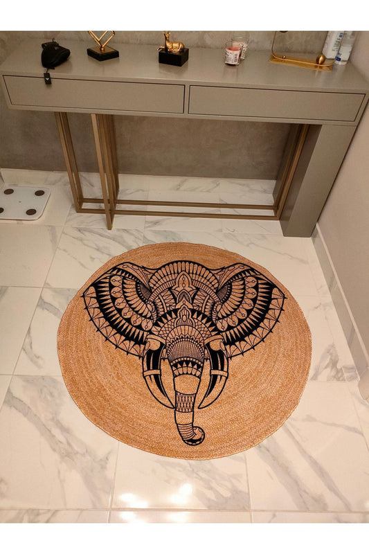 Boho 941 Jüt Hasır Etnik Desenli Jüt Örme Doğal Hasır Natural Halı