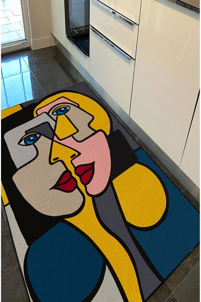 Halı Vagonu 2500 Renkli Kadın Silüet Pamuk Dokuma Taban Halı