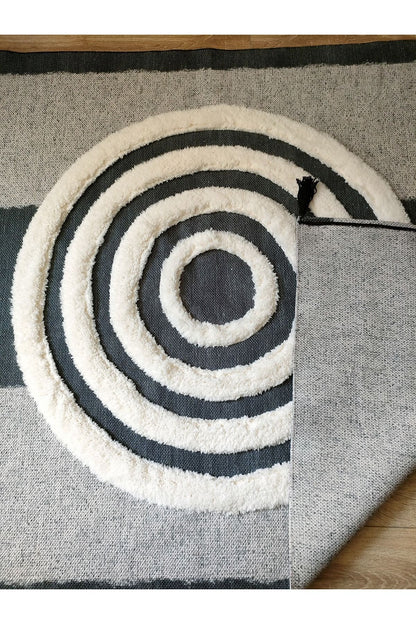 Tafting Kilim Serisi Üzeri Peluşlu Dokuma Taban Dekoratif Kilim