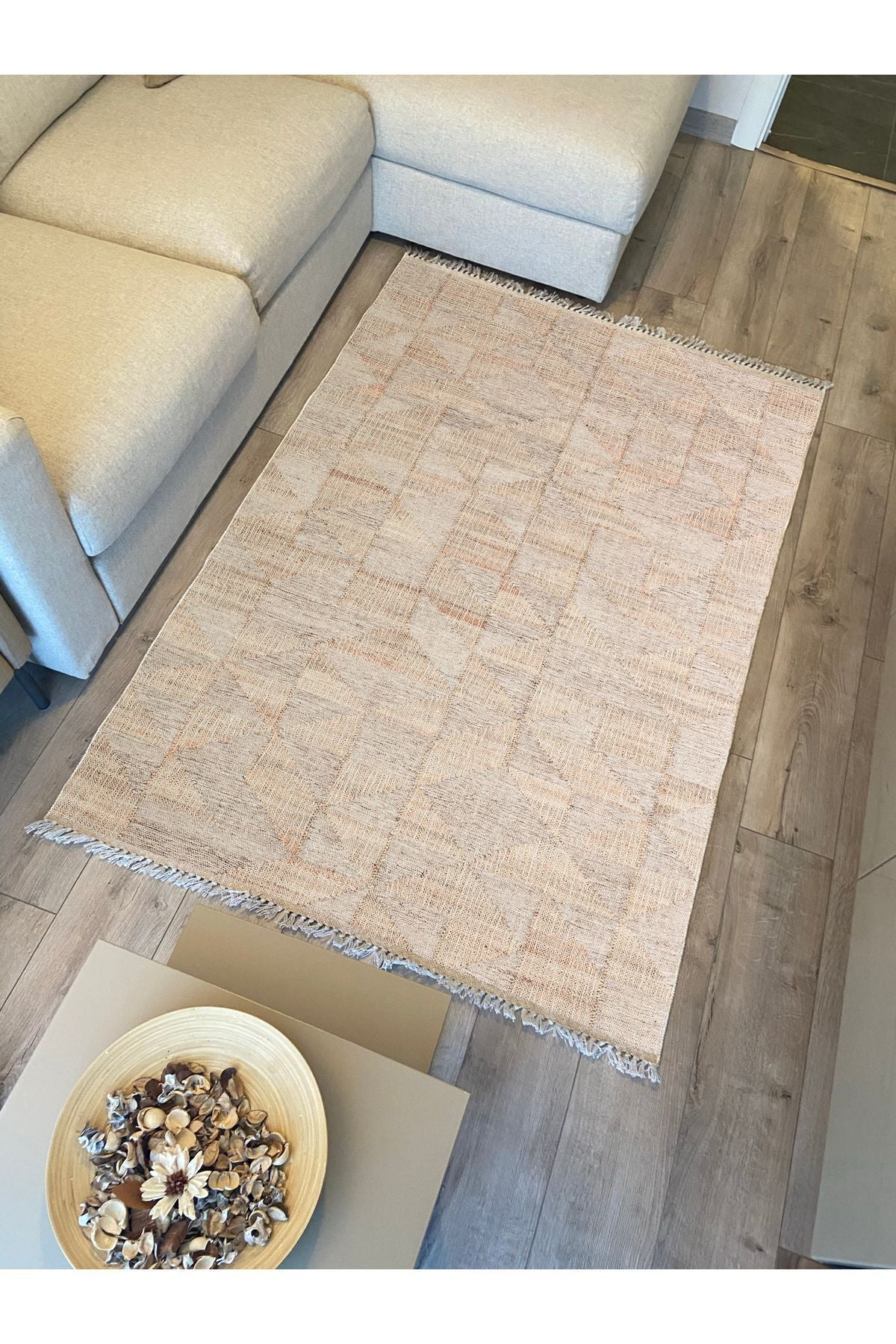 Cotton Kilim 30 Jüt Efekl Desenli Dekoratif Yıkanabilen Dokuma Taban Kilim