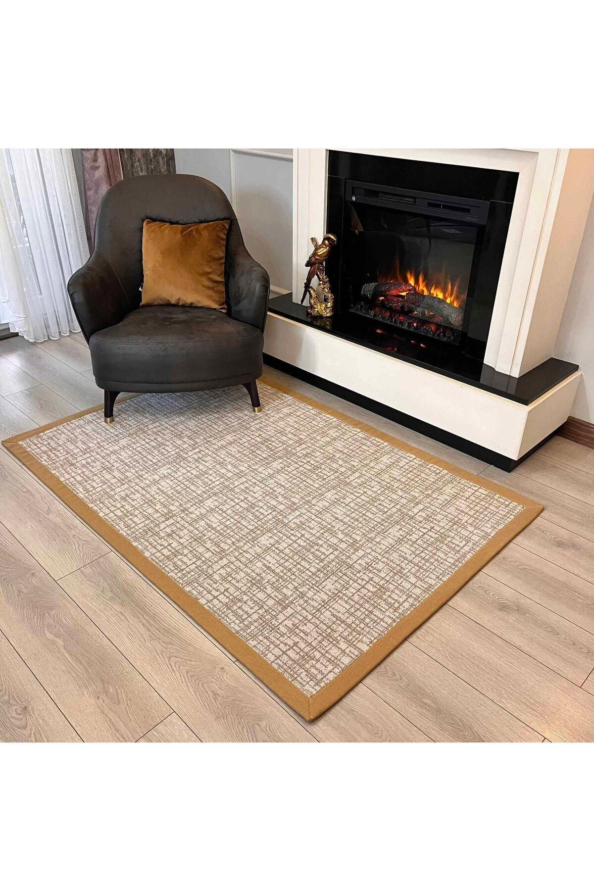 Bordure Lux Hardal Kumaş Bordürlü Leke Tutmaz Kaymaz Taban Özel Tasarım Halı - HV-BL-1610