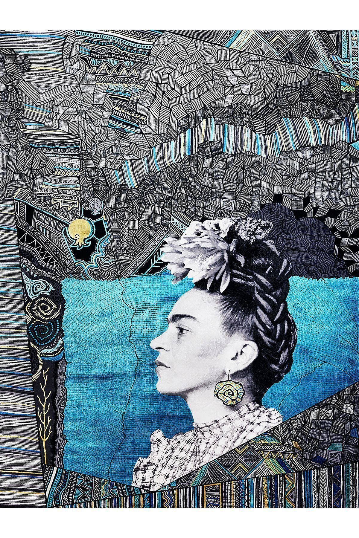 Halı Vagonu Serisi Gri Mavi Etnik Geometrik Desen Kaymaz Taban Şönil Halı