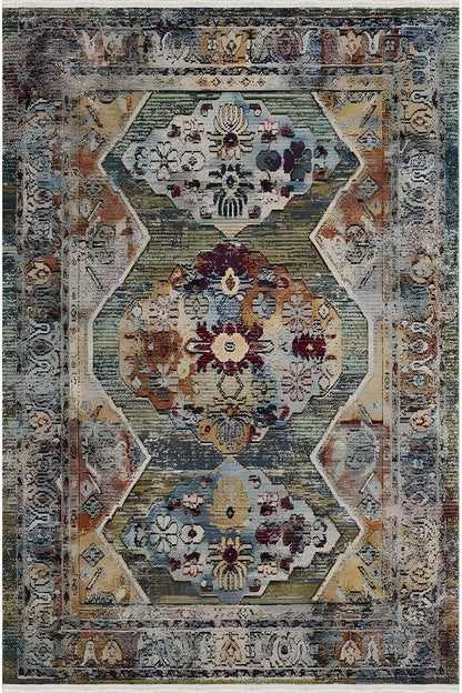 Halı Vagonu 63 Renkli Klasik Desenli Yıkanabilir Kaymaz Salon Halısı, Koridor Ve Mutfak Halısı