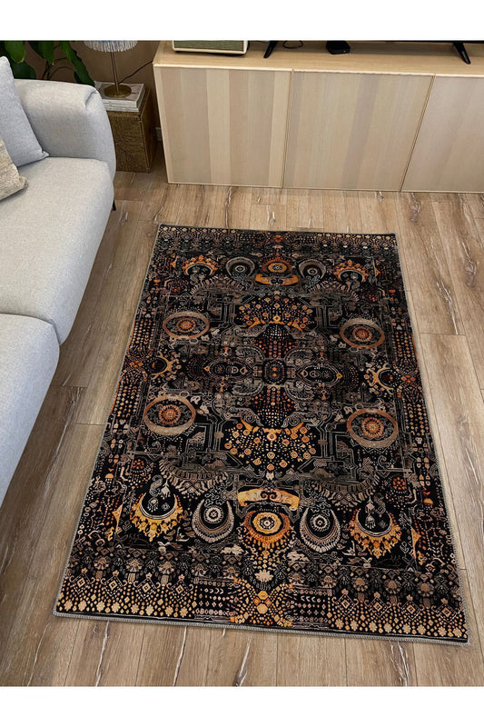 Halı Vagonu57 Renkli Klasik Desenli Yıkanabilir Kaymaz Salon Halısı, Koridor Ve Mutfak Halısı